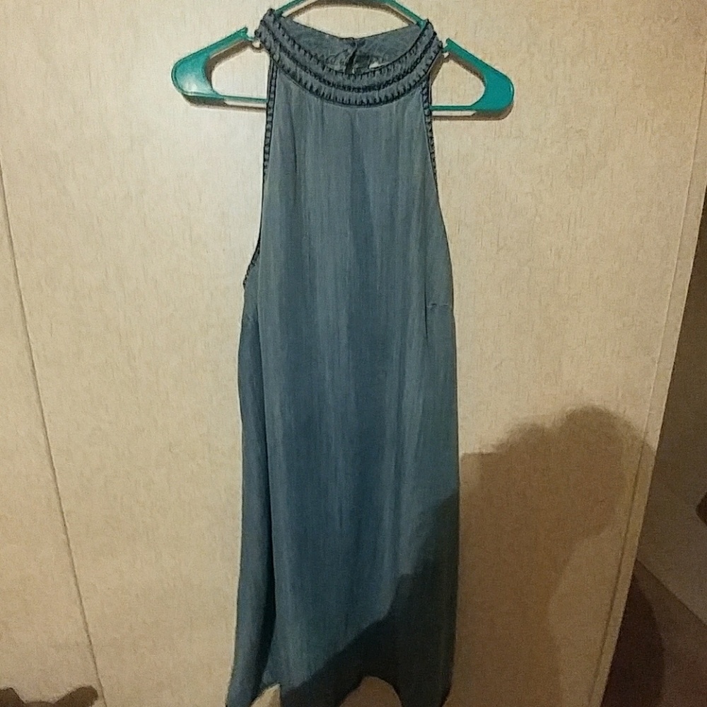 🌸Denim halter style clasp at neck maxi summer dre